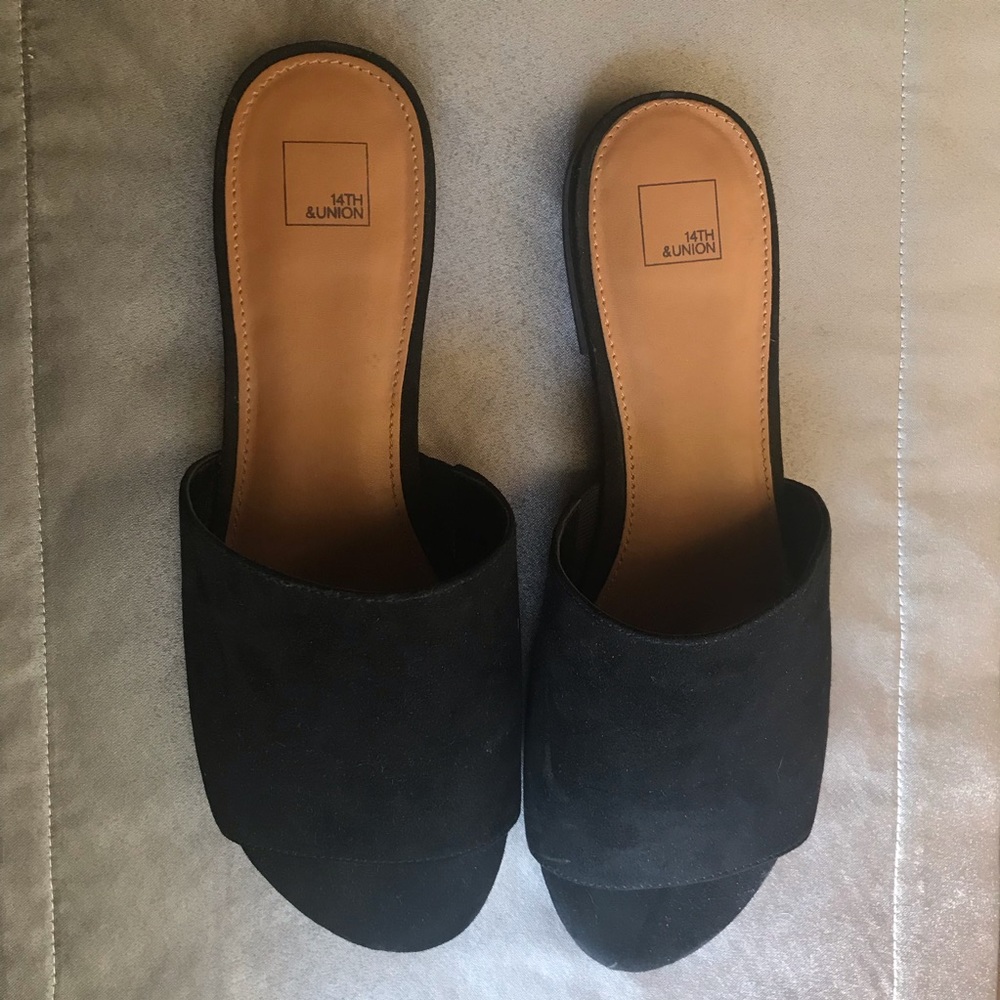Black suede slide sandals